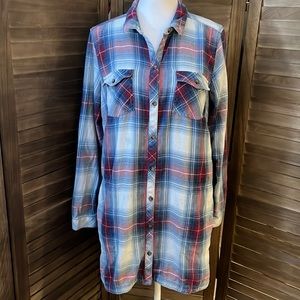 J.Jill Denim Plaid Tunic Button Down Top Small
